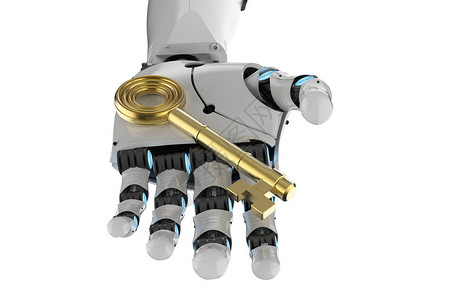 3d自动转换机器人手握金键图片