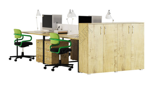 办公室家具按白色背景办公场地办公室设计3D铸图片