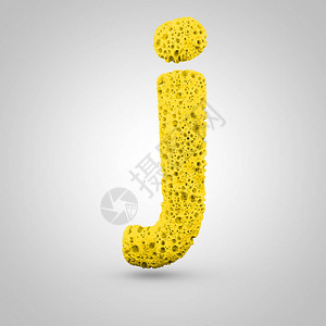 海绵字母J小写3D黄色海绵字体的翻版在白图片