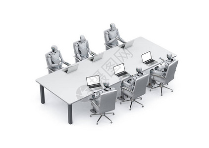 3D机器人在办公室或会议区域用笔图片