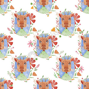 水彩图案动物脸可爱的鹿手绘插图图片