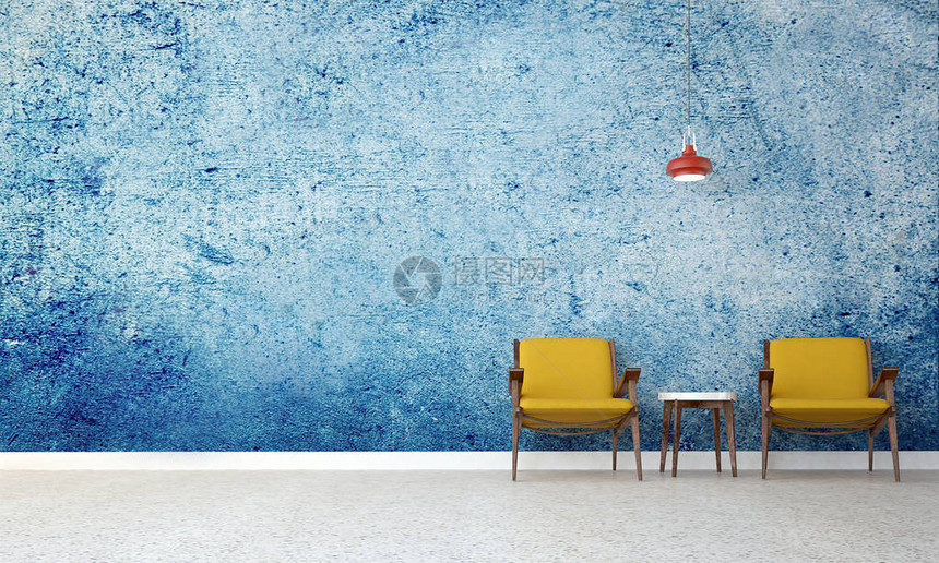 客厅和客厅的现代豪华室内设计以及蓝型墙图片