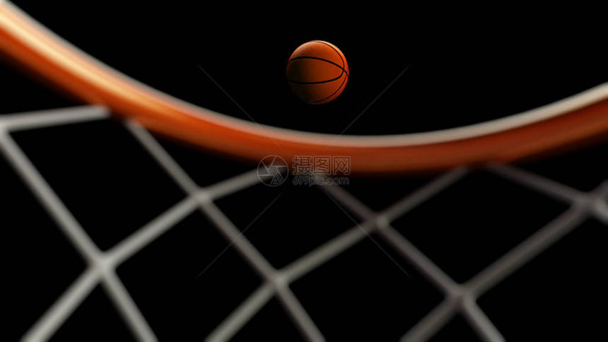 3d篮球球落在箍上的图示图片