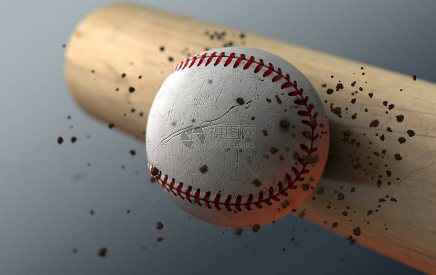 棒球撞击木棒的极端特写慢动作捕捉图片