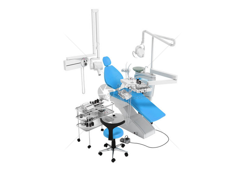 现代蓝色牙科椅和床头柜图片