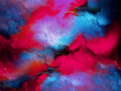 彩色红蓝动感星云分形计算机生成抽象3d渲染图片