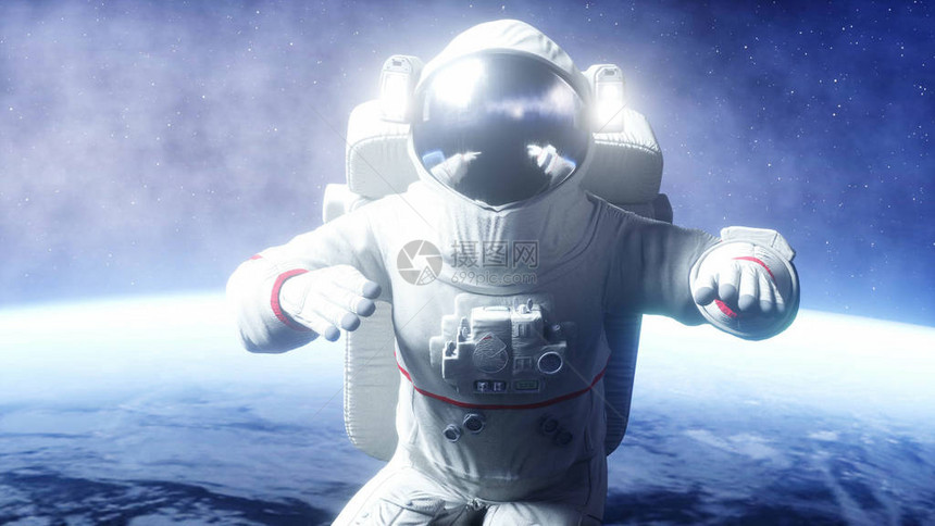 宇航员在太空中悬浮3d渲染图片