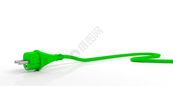 绿色能源概念白色背景上隔离的电源插头图片