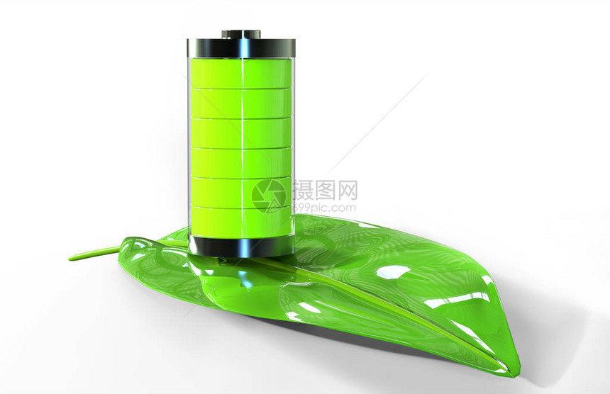 绿叶色电池生态和绿色能源概念图片
