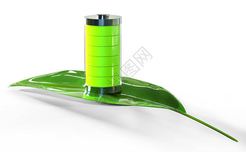 绿叶上的电池生态和绿色能源概图片