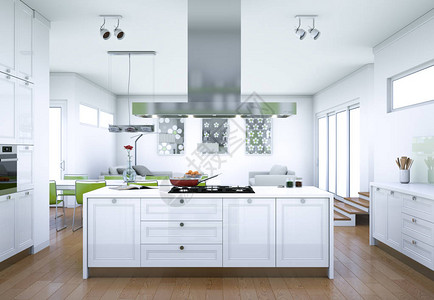 3d白色现代厨房室内图片