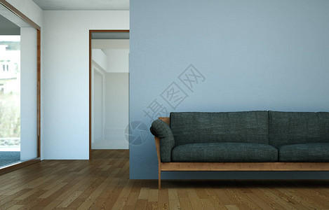 室内设计明亮的房间与灰色沙发3d插图图片