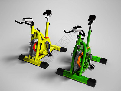 现代黄色和绿色运动自行车透视3d渲染灰图片