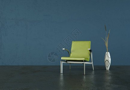 内部设计有绿色椅子3d的图片