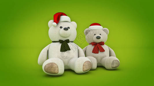 戴着圣诞帽的泰迪熊3d渲染背景图片
