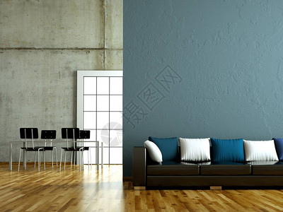 室内设计现代明亮的房间与沙发3d插图图片