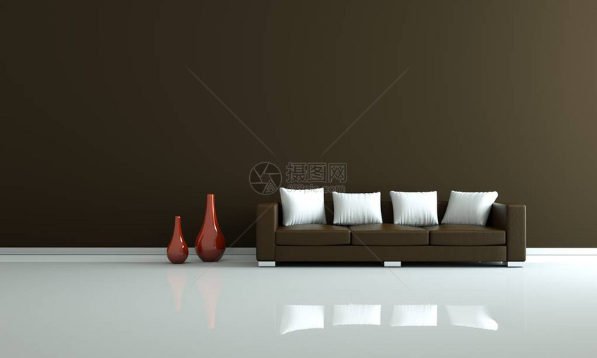 室内设计现代明亮的房间与沙发3d插图图片