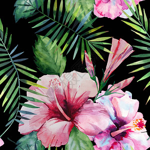 明亮的绿色草本热带夏威夷花卉夏季图案图片