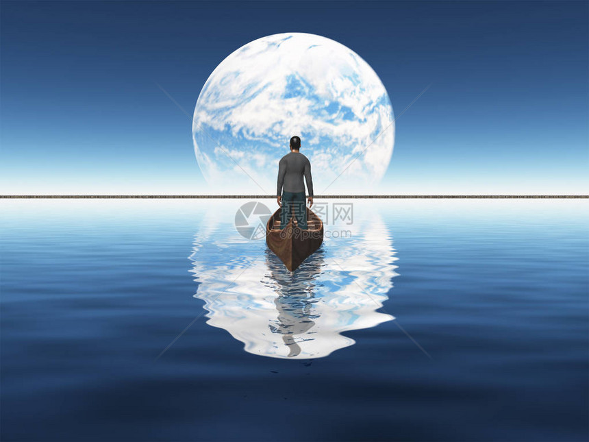 人类乘船航行蓝色星球图片