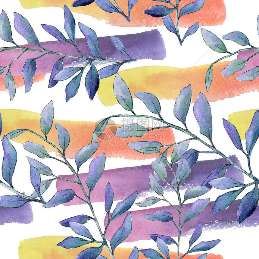 水彩绿色黄杨木叶植物园花卉叶子无缝背景图案织物壁纸打印纹理背景纹理包装图图片
