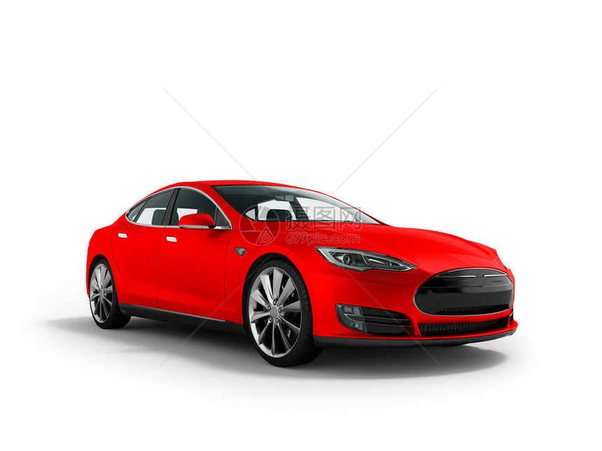 现代新的红色电动汽车3D在白色背景图片