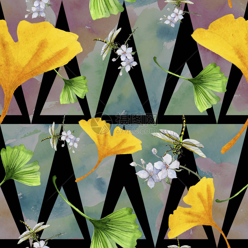 五颜六色的叶子银杏叶植物园花卉叶子无缝背景图案织物壁纸打印纹理背景纹理包装图图片
