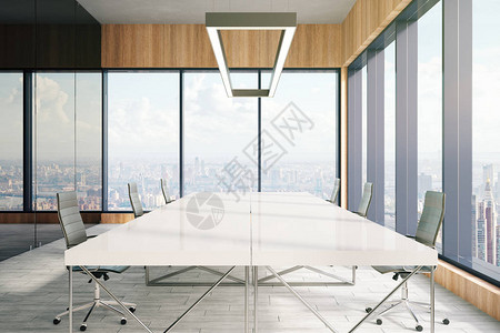 具有全景城市观的现代室内会议室内部图片