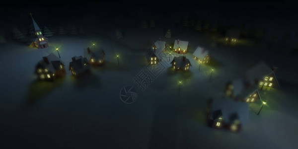 冬季寒冷夜冬季节3D插图背景以灯图片