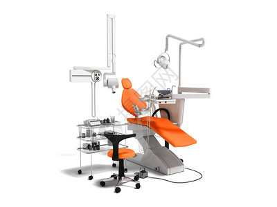 用于牙科治疗的现代橙色牙科设备3d在白色背景图片