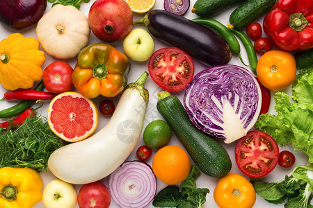 新鲜天然水果和蔬菜的种类背景图片