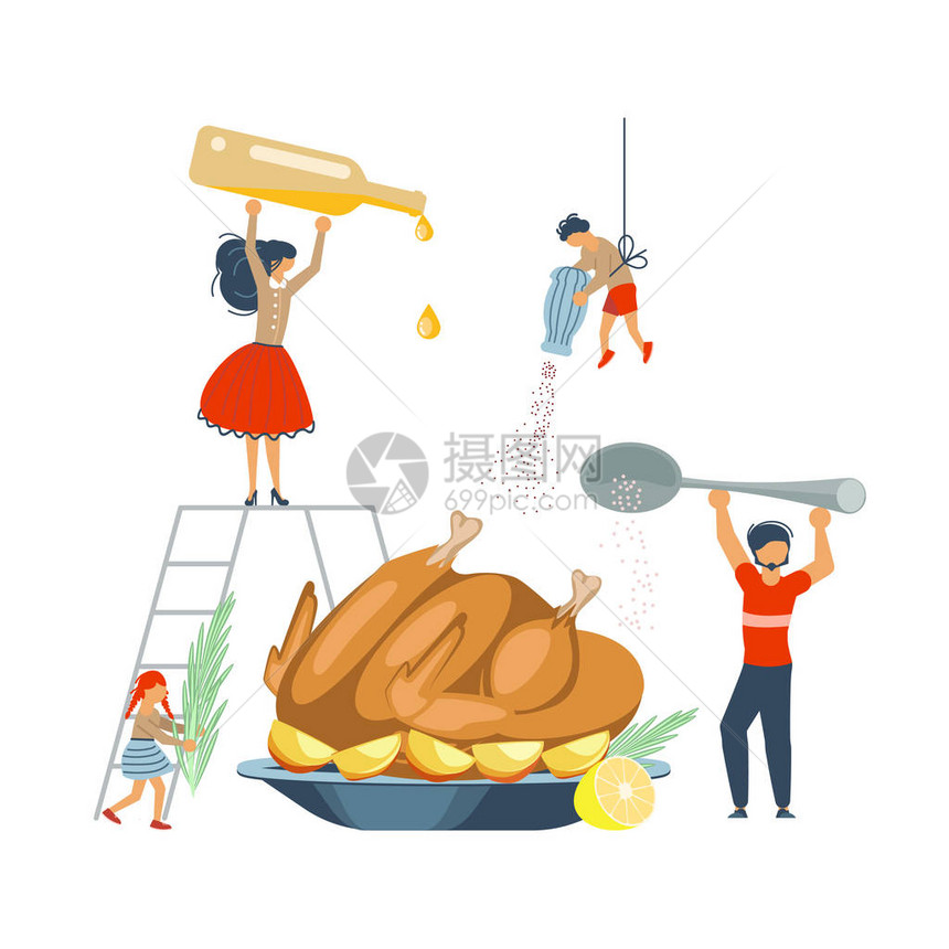 幸福的家庭一起为感恩节概念烹饪火鸡图片