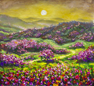 花卉风景山中的红紫罗兰花丛花图片