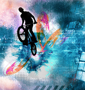 骑自行车的人剪影矢量图图片