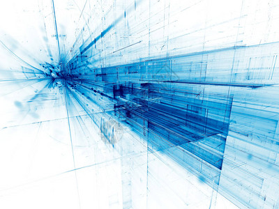 白色和蓝色的未来技术或科幻背景计算机生成的抽象图像分形几何图片