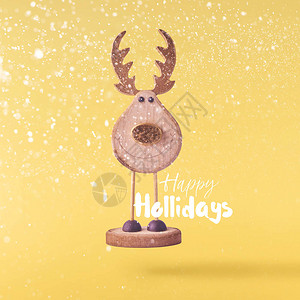 圣诞节的概念创造圣诞节构想由在黄色背景的空中圣诞木鹿中落下图片