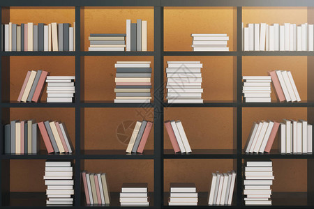 含书架的橙色内室教育知识和图书图片