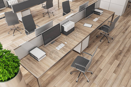 具有家具设备和木制地板的现代办公室内顶端图片