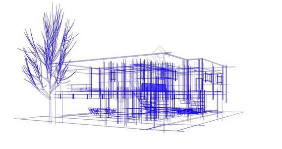 房屋建筑绘图3d插图图片