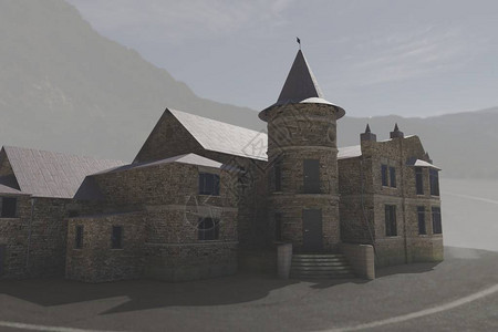 山中的古城堡别墅3d渲染图片