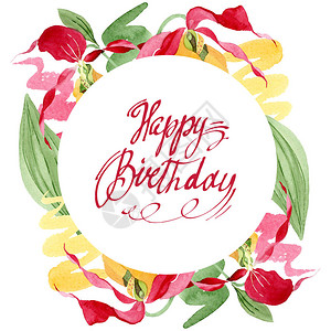 女士滑板兰花水彩画框插图以快乐的生日信写字图片