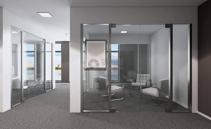 现代办公室内阁3D会议室图片