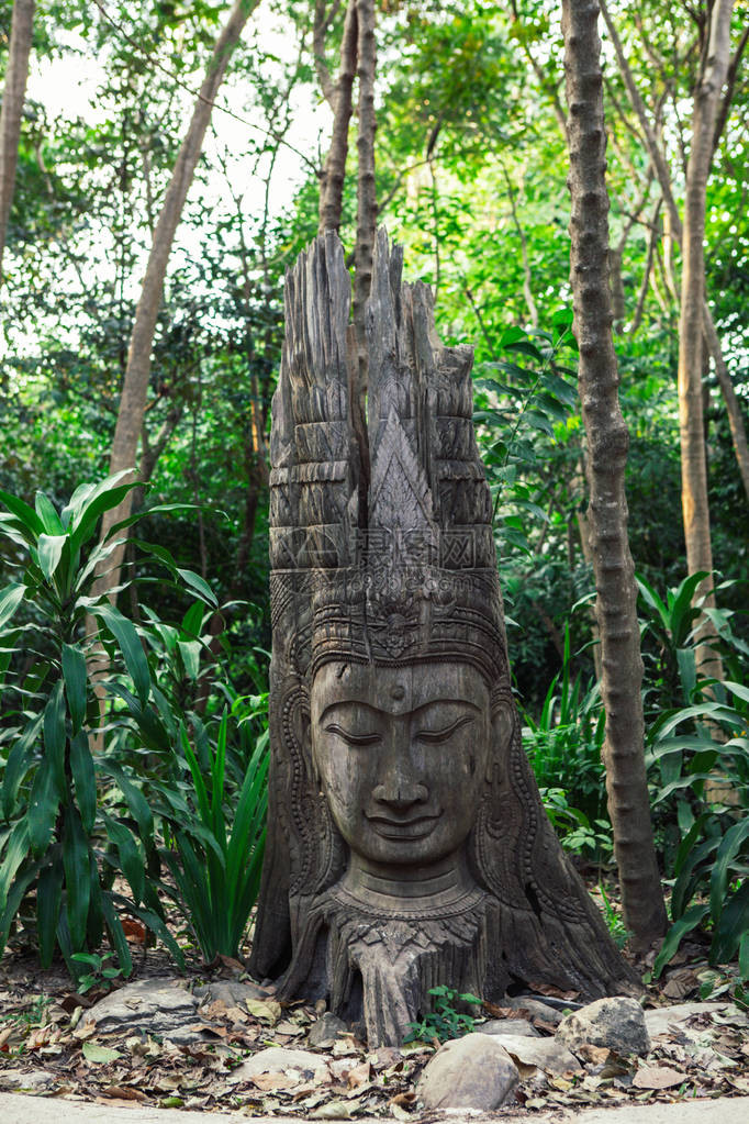 森林中的佛像背景是绿树图片