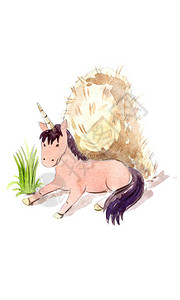 独角兽的可爱动物水彩儿童插图Water图片