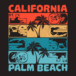 沙滩棕榈海滨T恤衫打字运动标志图形老式运动图片