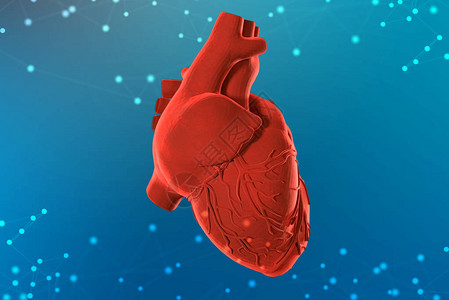3d在抽象未来蓝色背景上说明红色人类心脏的红色图解医学数字图片