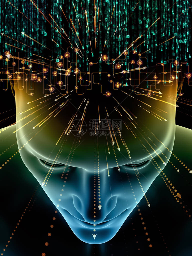 心灵系列的元素人头和技术符号的3D插图作为科学教育和心灵力图片