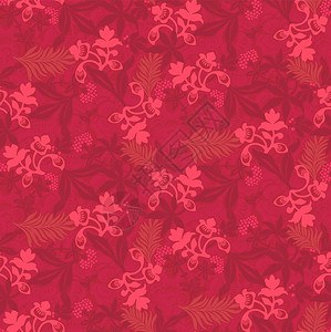 热带树叶和花朵的红色花卉无缝壁纸平面风格图片
