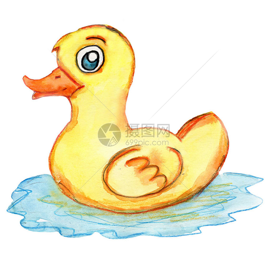 黄鸭儿童水彩插画图片