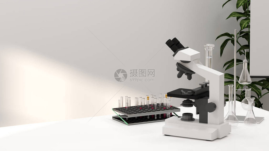 实验室开发研究中的显微镜用实验室玻璃器皿清洁现代白色没有人科学实验室研发背景的海报实验室设图片