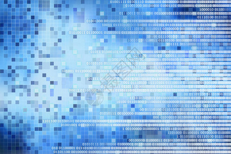 数字计算机数据概念蓝色像素块抽象背景上的白色二进制代码文本人工智能计算机技术和数字业务发背景图片